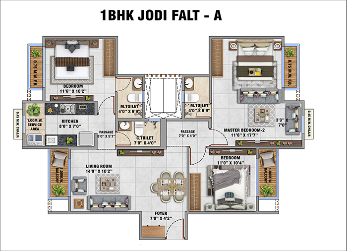 Palm Riveria Mumbra 2 BHK Layout